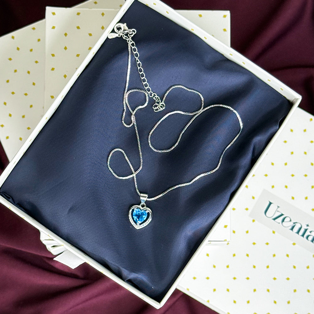Bluvia | Blue Heart Pendant Necklace | Uzenia