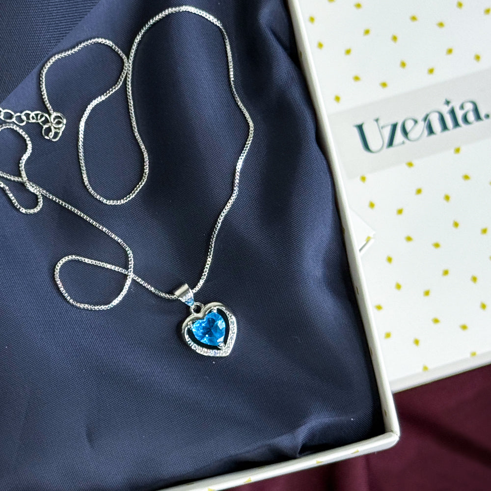 Bluvia | Blue Heart Pendant Necklace | Uzenia